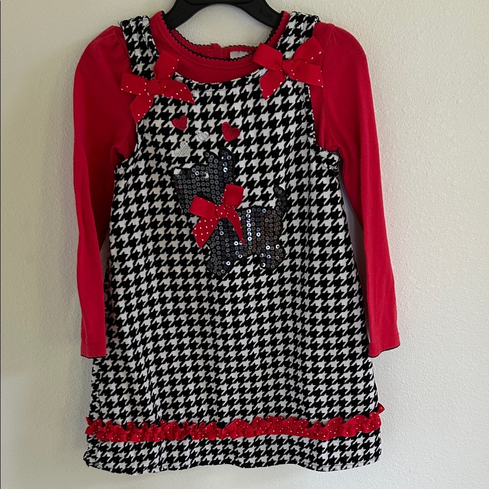 Nannette Black and White Houndstooth Dress with Red Accents